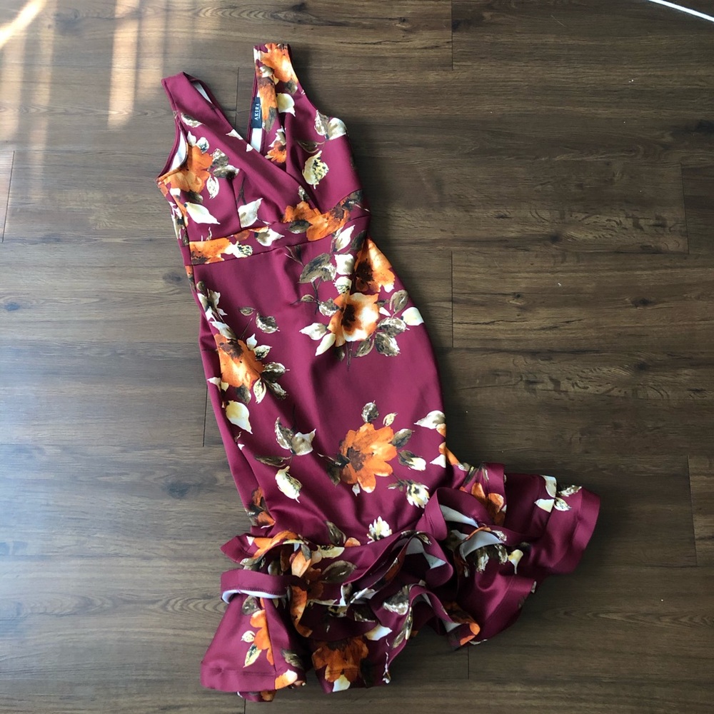 AKIRA Ruffle Trim Floral Maxi Dress